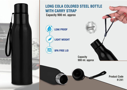 900ml Approx Capacity Long Cola Colored Stainless Steel Bottle with Carry Strap