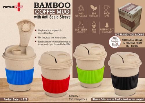 Eco Friendly Bamboo Coffee Mug With Flip Top Lid And Anti-scald Sleeve