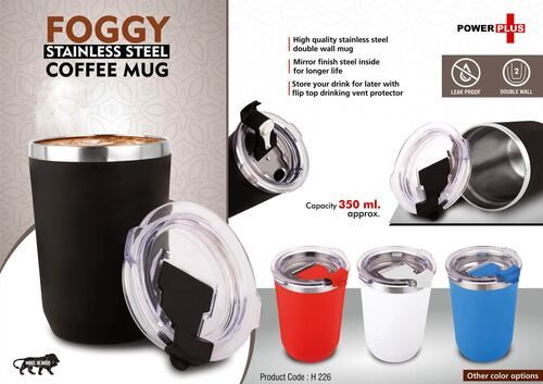 Foggy: Leakproof Premium Clear Cap Stainless Steel Coffee Mug With Flip Top Lid And Approx 350ml Capacity