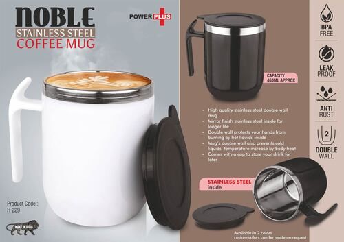 Noble: Stainless Steel Double Wall Coffee Mug with Pointy Handle