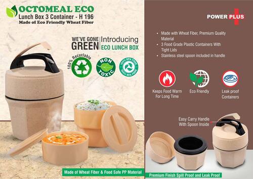 Octomeal Eco: 100% Recyclable 3 Plastic Container Lunch Box with Spoon
