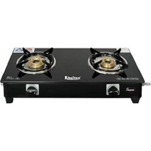 Stainless Steel Black Rectangular Khaitan 2 Burner Glass Manual Gas Stove Burner For Kitchen 