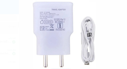 2 Ampere Current White Plastic And Rubber Body Samsung Mobile Phone Charger