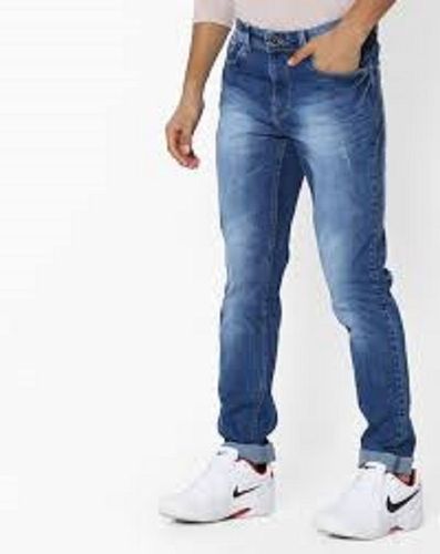 Fine Finish Regular Fit Wrinkled Denim Blue Jeans For Men's