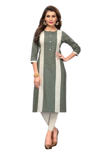 Ladies Comfortable Fashionable Straight 3/4th Sleeve Formal Wear Cotton Kurti