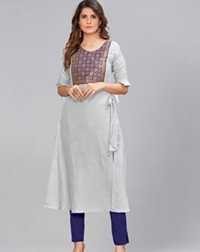 Comfortable Skin Friendly Breathable Grey Printed Designer Cotton Ladies Kurti