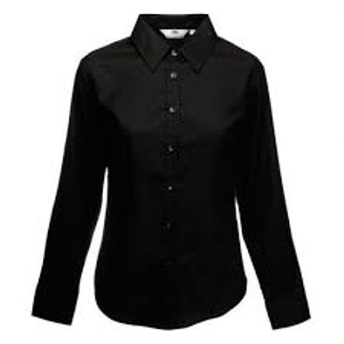 Women'S Stylish And Trendy Full Sleeves With Collar Pure Cotton Plain Black Shirt