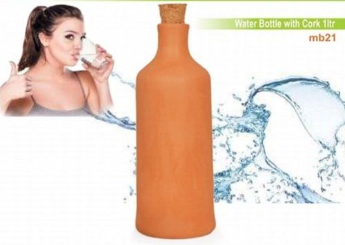 1 Liter Handmade Earthen Clay Drinking Water Bottle With Cord Lid
