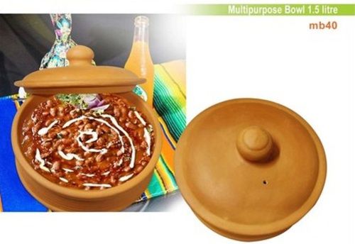 1500 ML Capacity Handmade Multipurpose Food Serving Clay Bowl With Lid