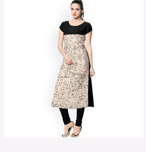 Black And Cream Shade Half Sleeves Washable And Comfortable Printed Cotton Kurtis - Cotton, Bust 38 Inch, Length 4.5 ft, Color: Black and Cream | Breathable, Cool Dry, No Fade, Skin Friendly