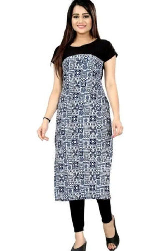 ब्लैक एंड व्हाइट कैज़ुअल वियर हाफ स्लीव वॉशेबल और आरामदायक प्रिंटेड कॉटन कुर्ती