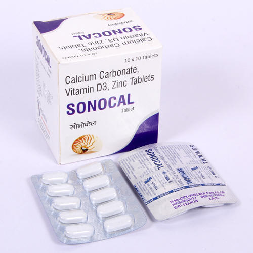 Calcium Carbonate, Vitamin D3, Zinc Sonocal Tablet , 10x10 Tablets Specific  Drug at Best Price in New Delhi
