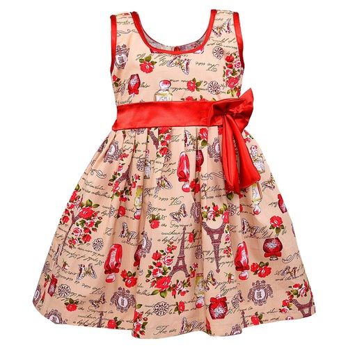 Casual Wear Regular Fit Round Neck Sleeveless Breathable Readymade Printed Girls Frocks