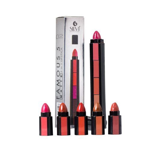 Metal Long Lasting Glossy Finish Natural Silvi 5 In 1 Lipstick For Girls