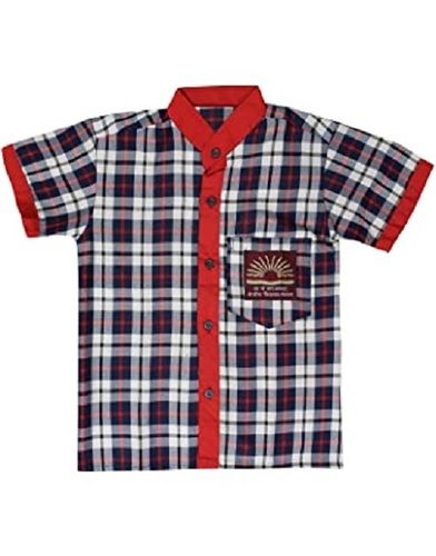 Multi Color Short Sleeves Check Pattern Kids School Uniform 