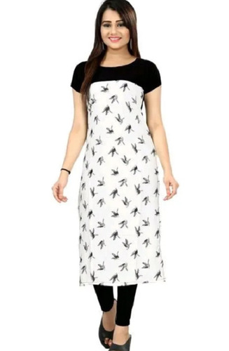 Durable White And Black Half Sleeves Comfortable Printed Ladies Cotton Kurtis