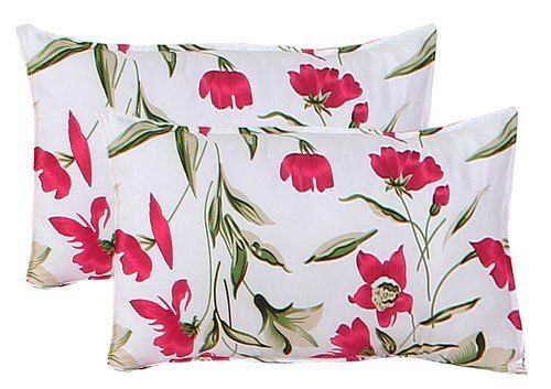 16 X 26 Inch Size Rectangular White And Pink Floral Printed Cotton Pillow Cover