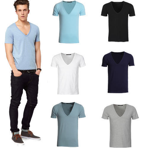 Multi-Color Comfortable Mens Cotton V Neck T Shirts