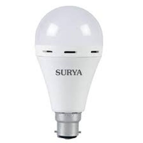 Surya Led Inverter Emergency Light Bulb - 10 Watt, Round Shape, White Color | Durable Ceramic Body, 360-degree Beam Angle, 3-4 Hours Backup