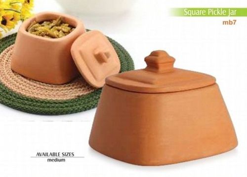 Handmade Square 100% Natural Clay Pickle Jar (Achar Dani) With Lid