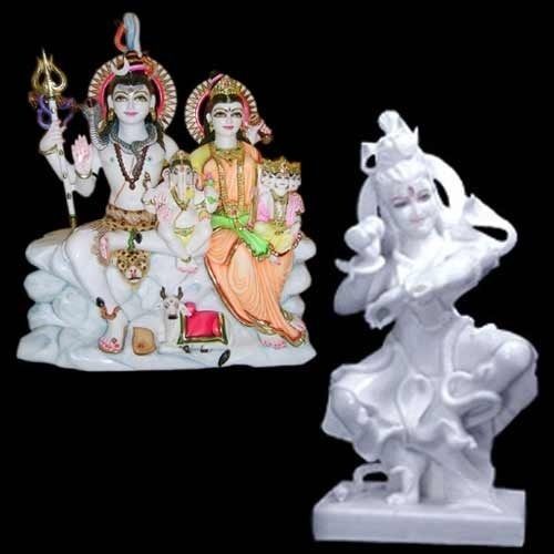 White Marble Gauri Shankar Family Statue For Home And Temple