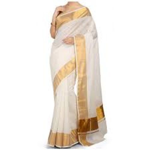 Skin Attractive Traditional Half White Golder Border Of Kerala Cotton Saree