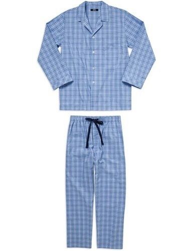 आरामदायक पहनने वाला सॉफ्ट क्लॉथ आकर्षक लुक ब्रीथेबल चेक्ड ब्लू फुल स्लीव स्टाइलिश नाइटवियर पुरुषों के लिए