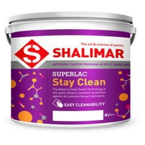 Interior Super Premium Acrylic Emulsion Superlac Stay Clean 4 Litre Capacity Shalimar Paints