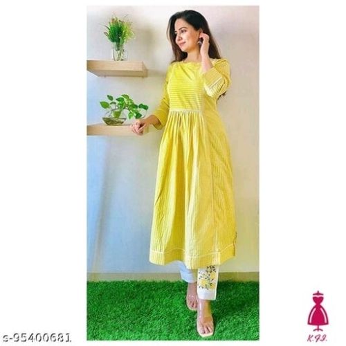 Washable Ladies Kurti In Yellow Color And Full Sleeve, Available In Various Sizes