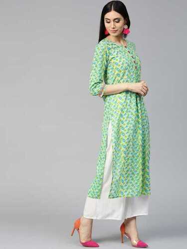 Washable Ladies Printed Cotton Long Length Kurti For Casual Wear