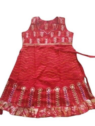 Polyester Satin Design Fashion Stylish Finish Red Kids Designer Frock