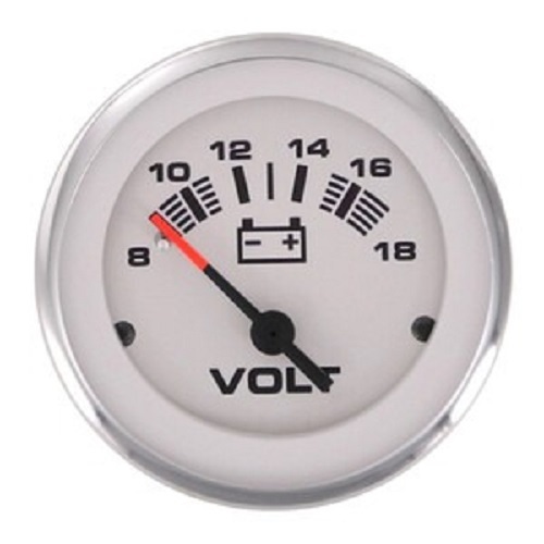 12Volt Power Fog Free Veethree Lido Pro Electric Measuring Voltmeter - 6 Inch | White Dial, Backlit LCD Display, Glove-Friendly Operation, Built-In Battery Tester