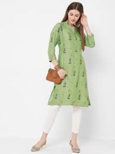 Silver Branded Attractive Fashionable Easy Wear And Comfortable Ladies Green Kurti