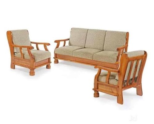 Machine Made Brown 5 Seater Modern Wooden Sofa Set