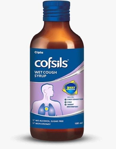 Cofsils Wet Cough Syrup - 100 ml Liquid, Effective Relief for Cough, Cold, Flu Symptoms, Moisturizes Throat, Prevents Germ Multiplication