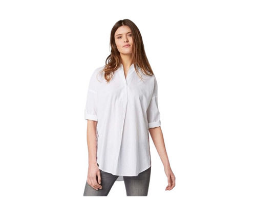 Comfortable And Breathable Half Sleeves Plain White Ladies Shirt