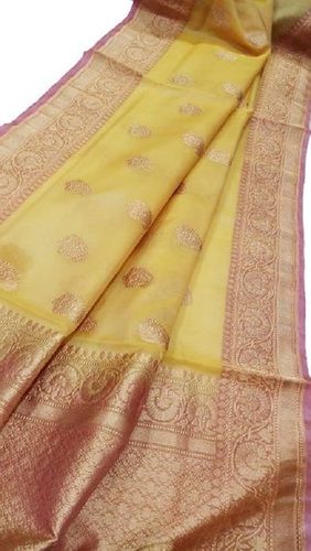 Cotton Silk Saree - Banarasi Style, Party Wear, Eye-Catching Yellow Design | Wrinkle Free, Perfect for Gifting, All Season Wear