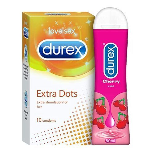 Durex Extra Dotted Condoms For Men 10 Count With Durex Lube Cherry