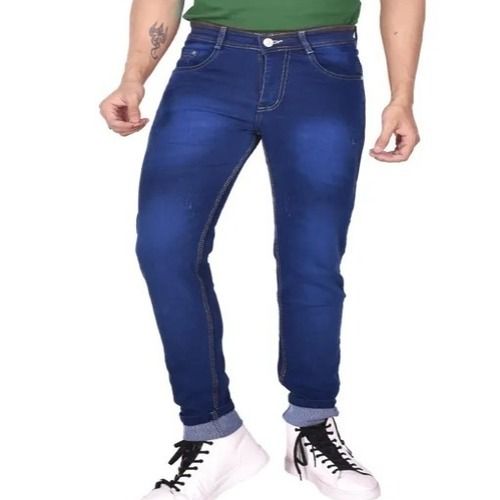 Easily Washable Comfortable And Breathable Casual Wear Plain Blue Color Men'S Slim Fit Jeans