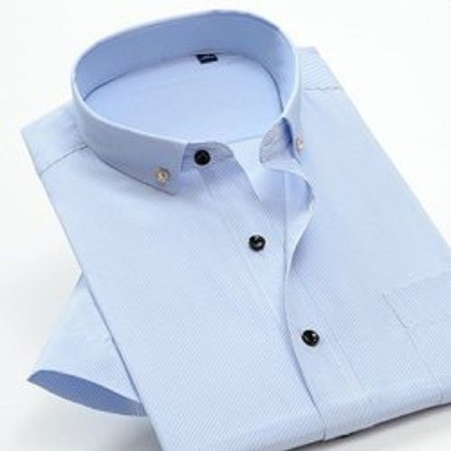 Washable Beautiful Look Smooth Finish Sky Blue Formal Wear Long Sleeves Plain Cotton Shirt 