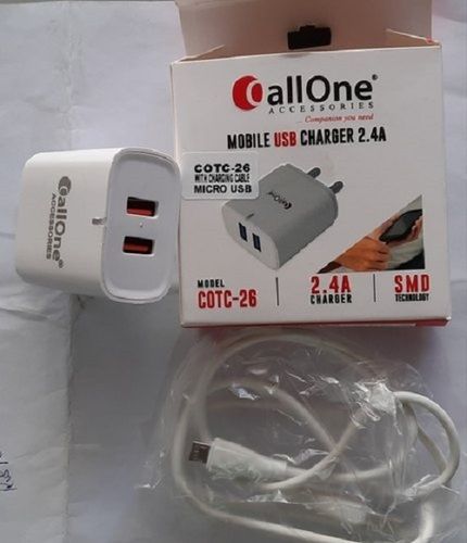 White Two USB Port Mobile Phone Charger