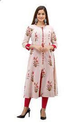 Plastic Womens Long Buti Print Anarkali Cotton Kurta Comfortable For All Occasion