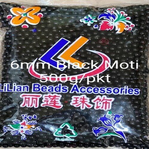 500 Gram 6 Millimeter Lilian Round Black Plastic Beads