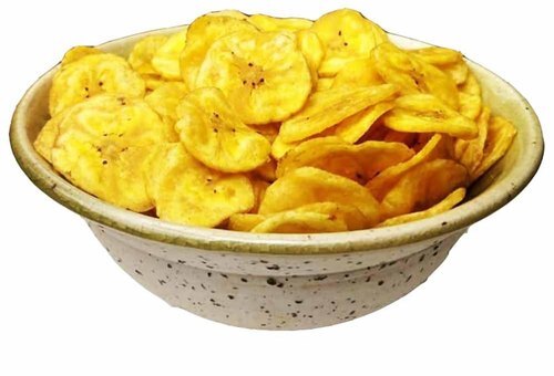 500 Gram Packaging Crispy Fried Round Salty Hygienically Packed Yellow Banana Chips