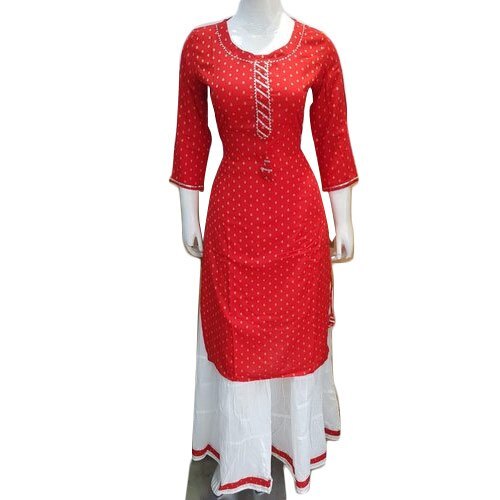 Cotton Ladies Palazzo Suit - Three Fourth Sleeve, Red and White Printed | Breathable, Washable, Casual Wear