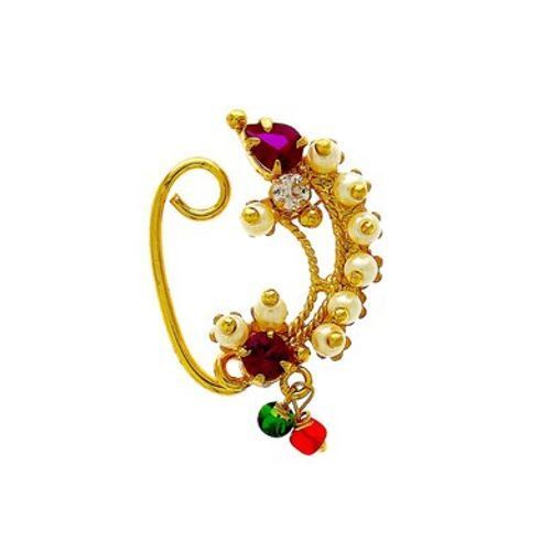 Gold-Plated Pearl Designed Studded Fashionable Golden Nose Pin/Nose Ring For Girls Gender: Women