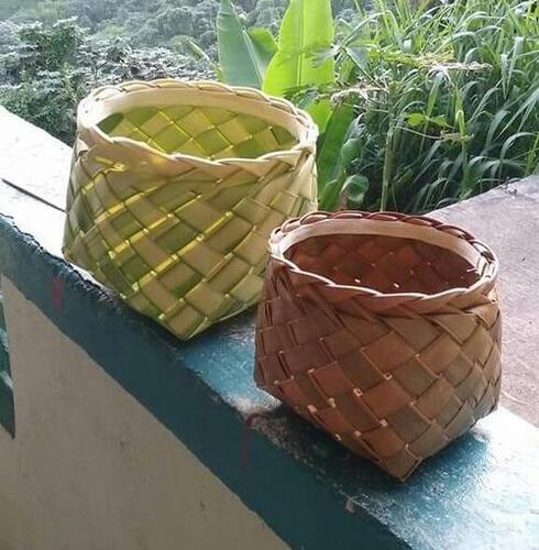 Hand Made Green And Brown Coconut Leaf Basket