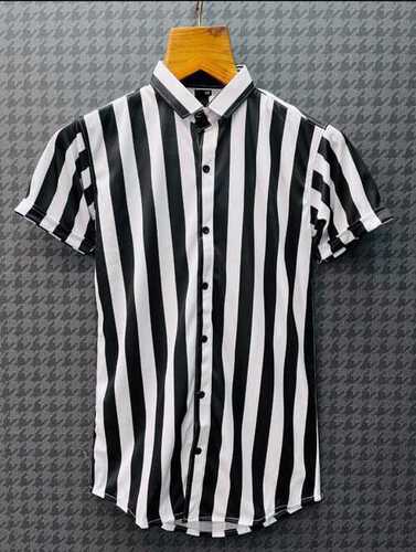 Heureux Mens Short Sleeves Stripes Cotton Shirt For Casual Wear