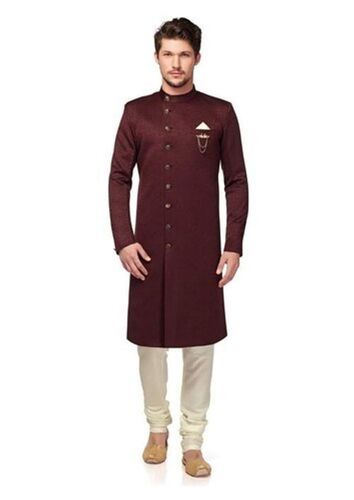 Black Polyester Silk Skin Friendly Trendy Ethnic Wear Sherwani For Mens