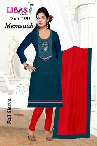 Unstitched Salwar Suit In Full Sleeve, Red And Green Color, Hand Washable